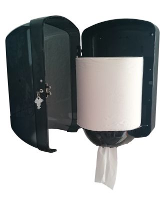 Handtuchrollenspender schwarz (1 Stück) incl 6 Stück Papierhandtuchrollen